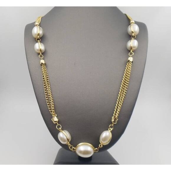 Vintage Simulated Pearl 3 Strand Extra Long Statement Necklace - Estate Find! - Picture 3 of 8
